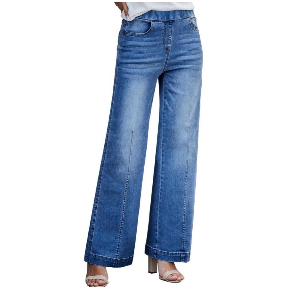 Vetinee Amazon Wide Leg Jean Pull On Elastic Waist Jeans. Women’s XL (34x30)